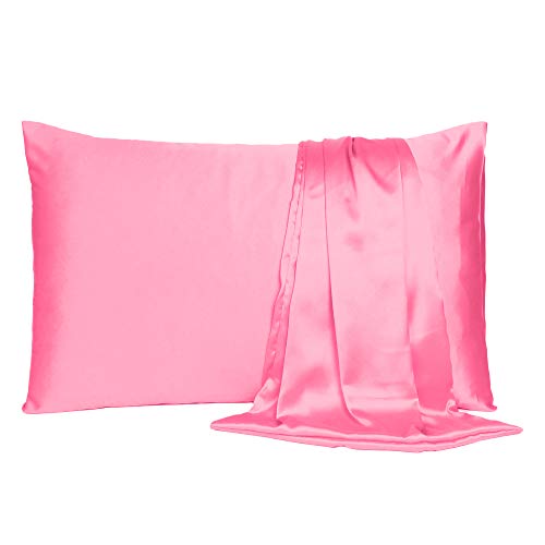 Oussum Satin Pillow case Soft & Comfortable Silk Pillowcase Solid Pillow Cover Single Pcs with Free Scrunchie (Pink Lemonade, Regular Size (18"x27") - Image 1