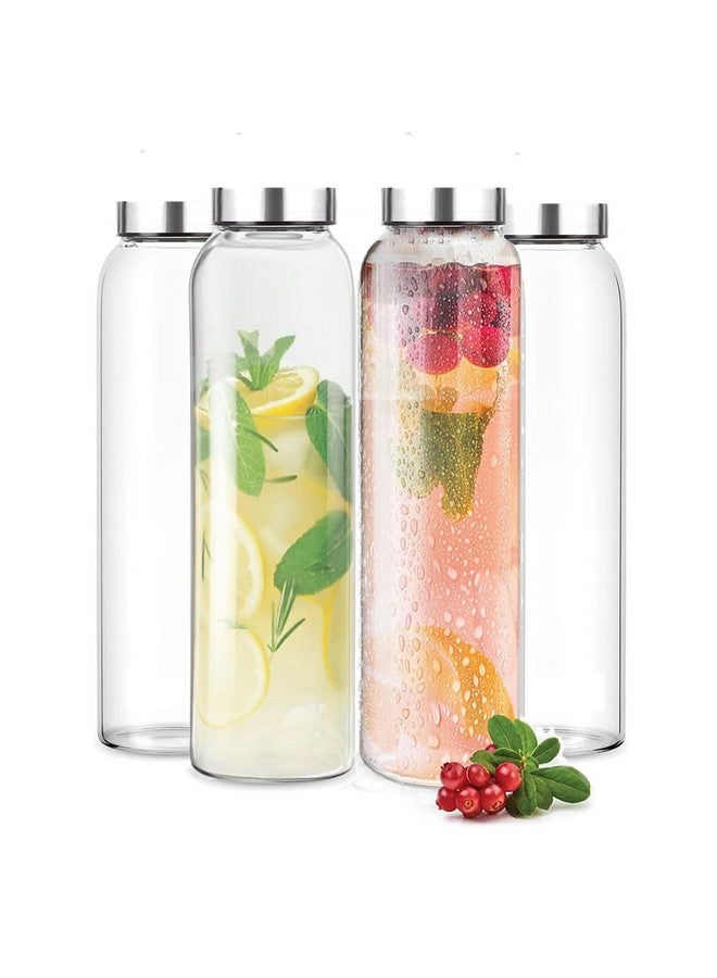 Brezzycloud Glass Fridge Water Bottle with Steel Cap | Leak proof & detox water bottle glass | Wide mouth & Easy to Clean | Best Usage for Office/School/College | Set of 4, 800ml - Image 1