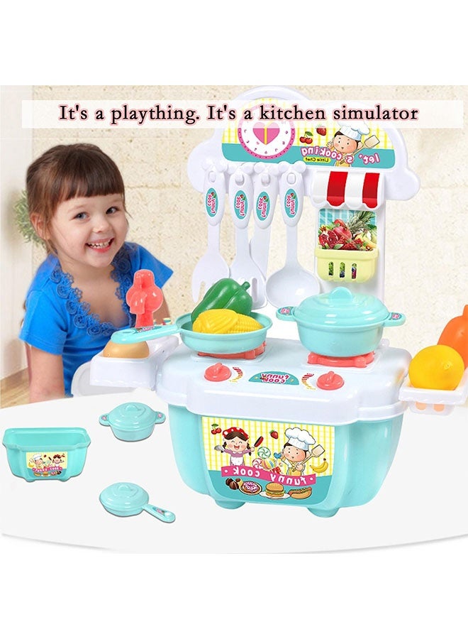Kitchen Playset 22 PCS Pretend Kitchen Toy  Portable Lightweight Kitchen Toy Games Role Play Cookware Indoor DIY Toy  Kitchen Accessories Early Educational Toys Learning Gift Cooking Toy Set for Boys Girls Kids Children Blue - Image 3