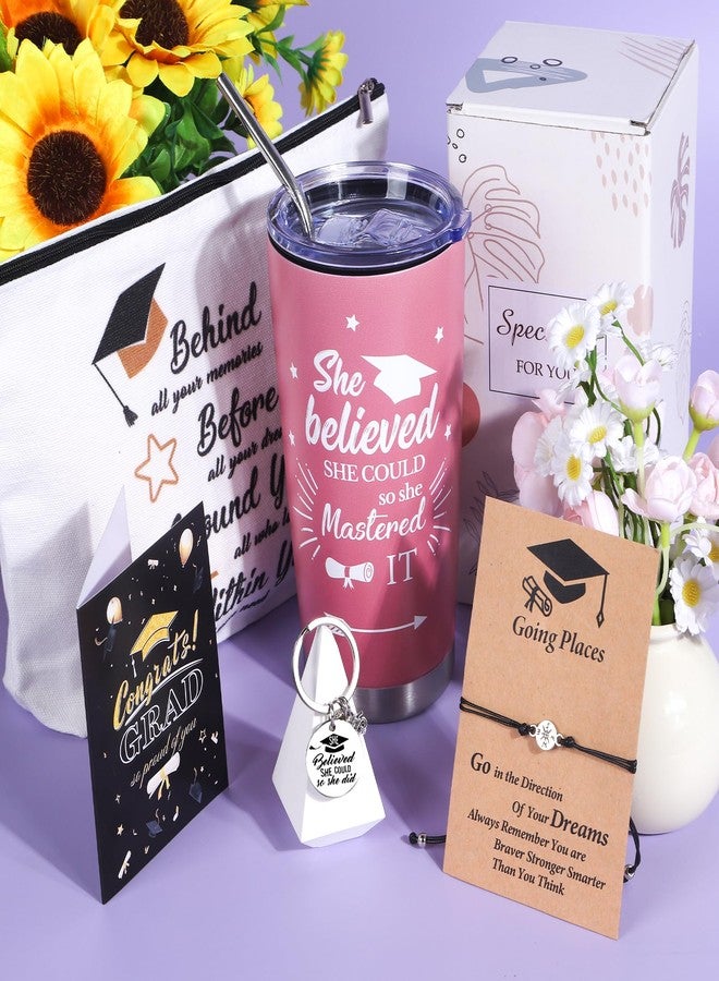 Keluna Graduation Gifts for Her - 5Pcs 2025 Congrats Grad Gifts Set, 20oz Tumbler Keychain Bracelet Makeup Bag Card, High School College Masters Degree PHD Gaduation Gift for Daughter Niece Sisters - Image 4