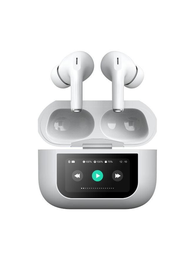 Smart Earphones with Touchscreen, ANC Noise Cancelling, 50H Playtime, Bluetooth 5.3 Earbuds with Touch Control, Charging Case, Hi-Fi Audio, for iOS & Android, AIRNOVA-S9PRO, White