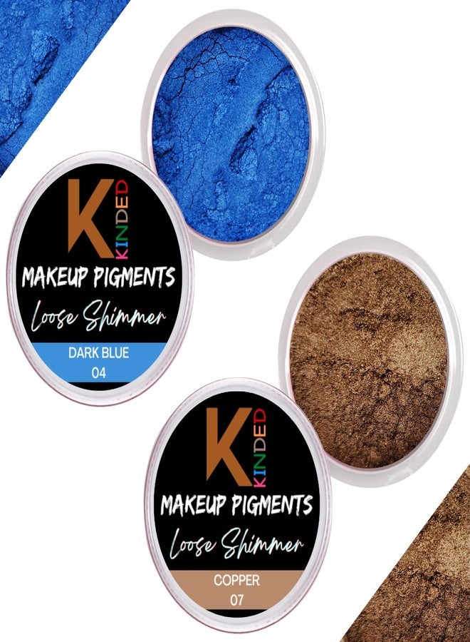 KINDED Loose Shimmer Makeup Foil Pigments Glitter Eyeshadow for Women Smokey Eyes Face Brow Bones Body Highlighter Metallic Beauty Shiny Dust Powder Pearls (Combo 3gm each, Dark Blue & Copper) - Image 1