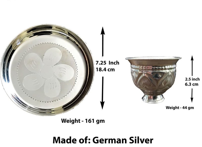 Sigaram German Silver Pooja Thali Set for Home or Festival Decoration Office and Return Gift K2323 Silver Plated 4 Pieces Silver - Image 2