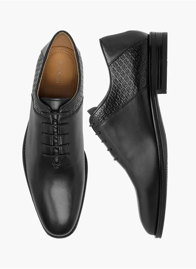 دوتشيني Mens Monogram Textured Lace-Up Oxford Shoes