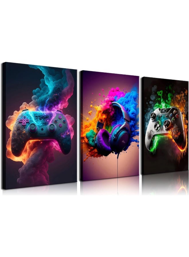 ARS Gaming Room Decor Wall Art, Video Theme Canvas Posters For Teen Boys Framed Set Of 3, for Office Living Room Bedroom Gifting- Size Available - Image 1