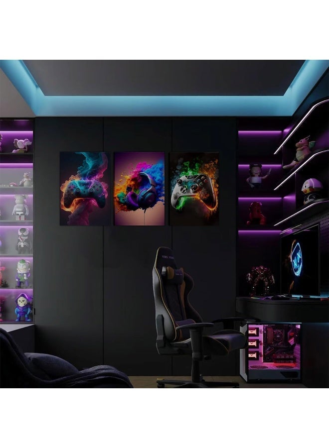 ARS Gaming Room Decor Wall Art, Video Theme Canvas Posters For Teen Boys Framed Set Of 3, for Office Living Room Bedroom Gifting- Size Available - Image 3