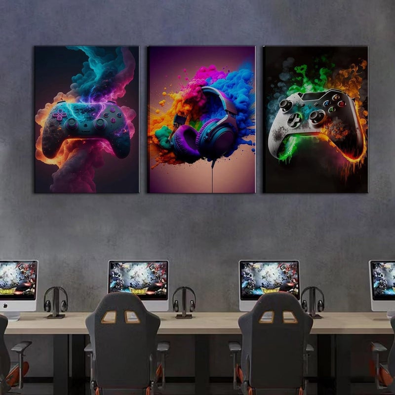 ARS Gaming Room Decor Wall Art, Video Theme Canvas Posters For Teen Boys Framed Set Of 3, for Office Living Room Bedroom Gifting- Size Available - Image 5