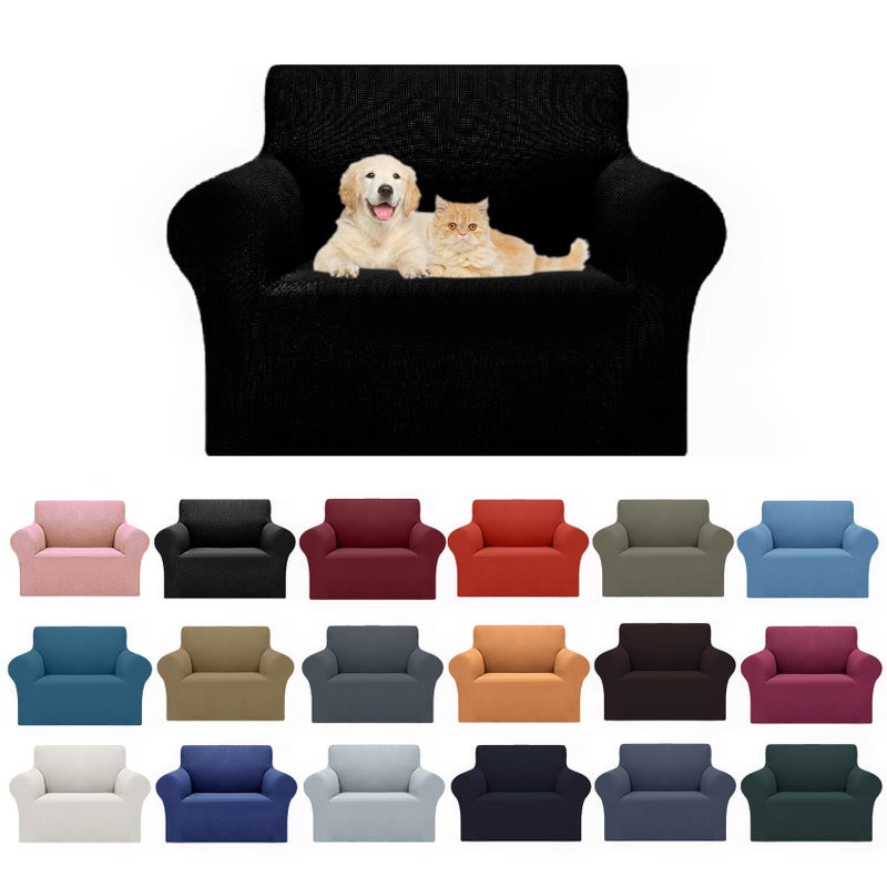 Cupuamon 2026 New Stretch Chair Sofa Slipcovers Couch Cover for 1 Seater Furniture Protector Sofa Covers with Elastic Bottom Jacquard Fabric Small Checks for Pets Kids Black