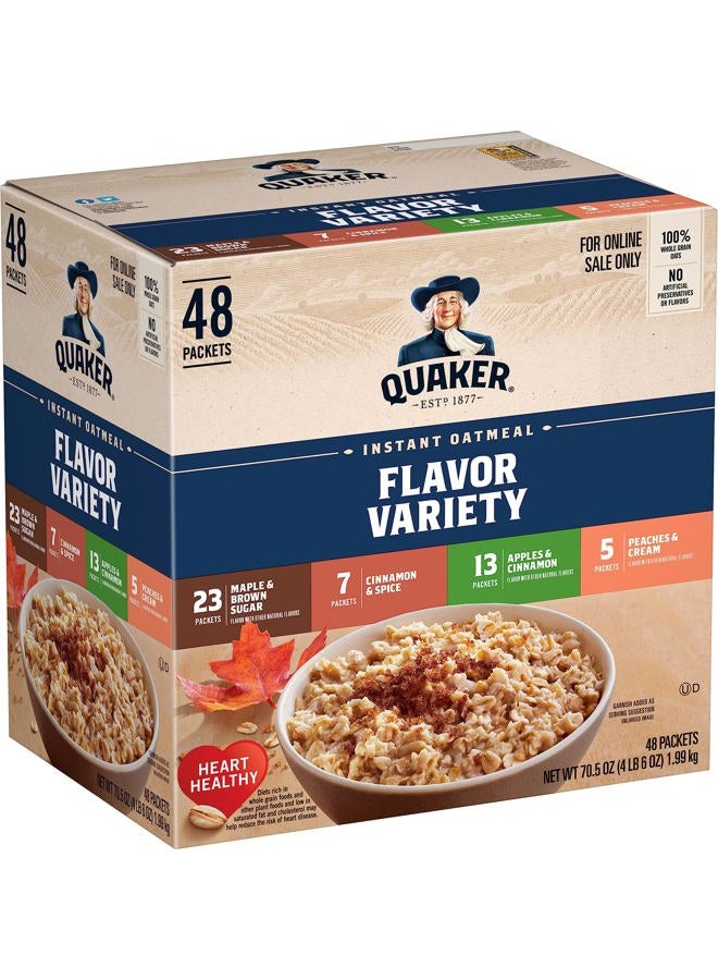 Quaker Instant Oatmeal, 4 Flavor Variety Pack, Individual Packets, 48 Count - Image 1