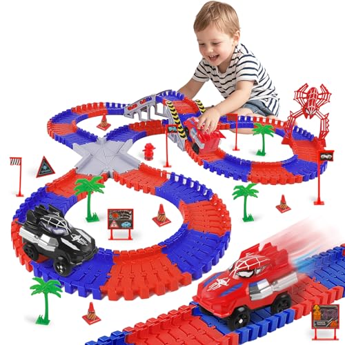 M SANMERSEN Spider Toys for Boys 46 212 PCS Race Car Track for Kids Ages 48 Monster Truck 2 Year Old Birthday Gift Toddler Cars Toy for 3 Year Old Boy Girl - Image 1