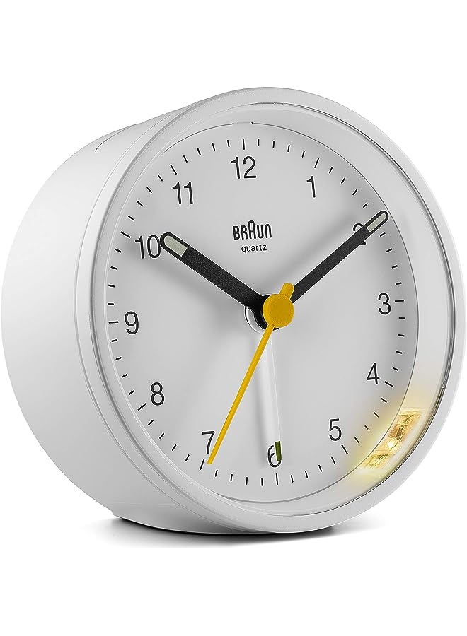BRAUN Classic Analogue Clock with Snooze and Light, Quiet Quartz Movement, Crescendo Beep Alarm in White, Model BC12W, One Size - Image 1