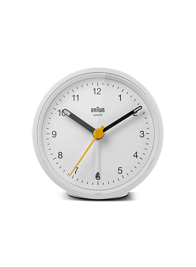 BRAUN Classic Analogue Clock with Snooze and Light, Quiet Quartz Movement, Crescendo Beep Alarm in White, Model BC12W, One Size - Image 2