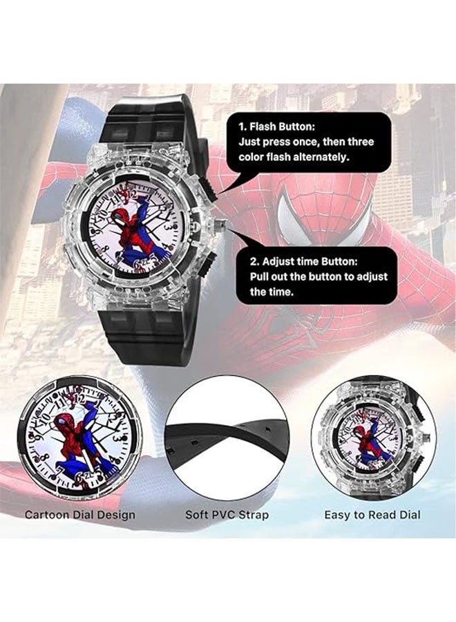 ساعة أطفال - ساعة أنالوج خارقة للأولاد والبنات، ساعة معصم بحزام قابل للتعديل ووقت تعلم مع وميض بثلاثة ألوان، هدية رائعة وغير مكلفة للأطفال الصغار والأولاد والبنات - Image 2