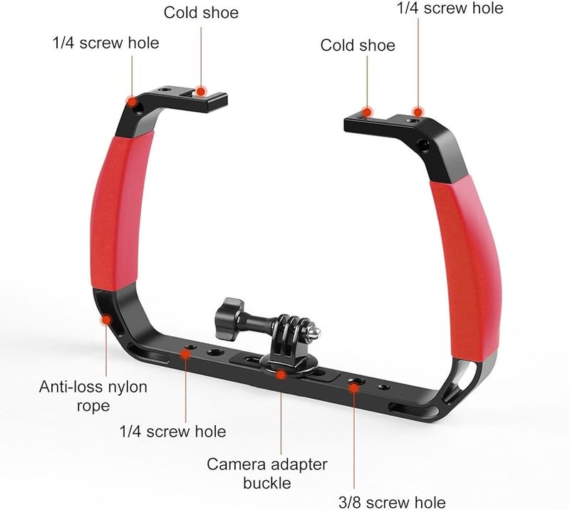 Red Dual Cold Shoe Mount Underwater Diving Rig For Action Camera Scuba Snorkeling - Image 5