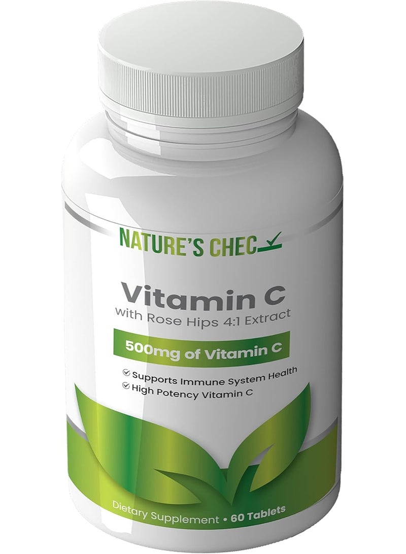 ناتشيورز_تشيك أقراص فيتامين سي ٥٠٠ ميكروجرام مع ثمر الورد، ٦٠ قرصًا