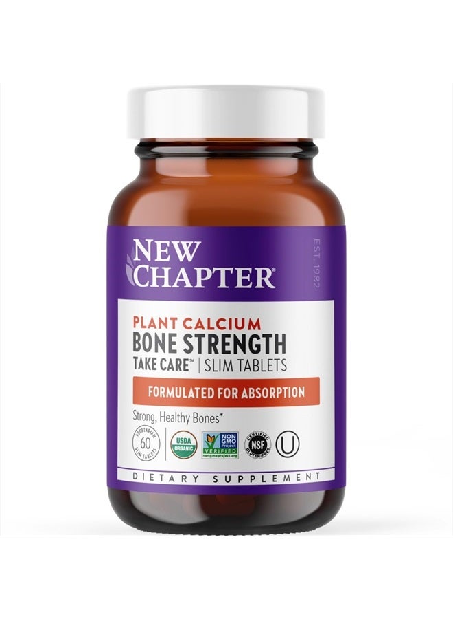 Calcium Supplement - Bone Strength Organic Calcium with Magnesium, Vitamin D3+K2, 70+ Trace Minerals for Bone Health, Gluten Free, Easy to Swallow - 60 Slim Tablets