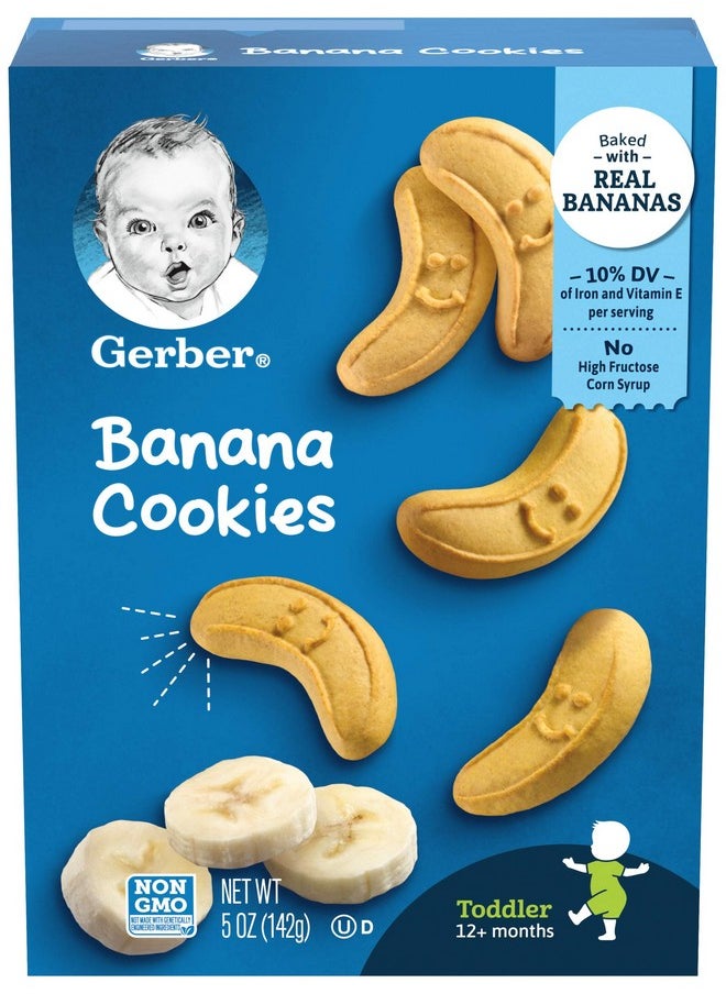 Gerber Gerber Toddler Cookies, Banana Cookies, Baked with Real Bananas, Non GMO Cookies for Toddlers, 5 Ounce Box (Pack of 5)  - Image 1