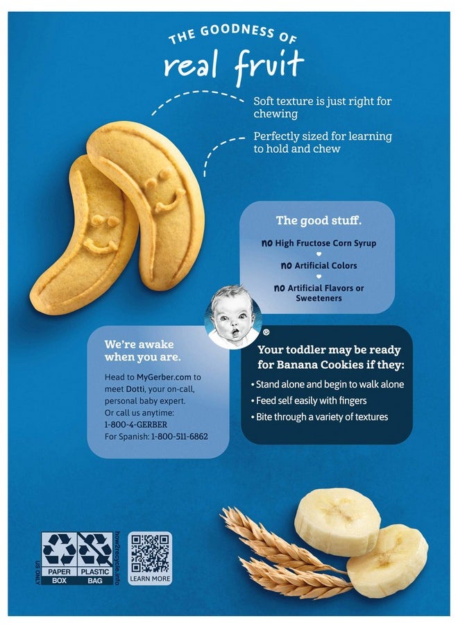 Gerber Gerber Toddler Cookies, Banana Cookies, Baked with Real Bananas, Non GMO Cookies for Toddlers, 5 Ounce Box (Pack of 5)  - Image 4