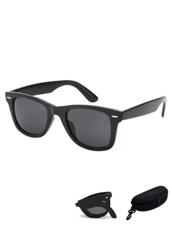 Generic Foldable Sunglasses with Bag for Men and Women - Square Folding Easy to Carry Foldable Sun Visor UV400 Protection Lenses - Sun Protection Sunglasses Suitable for Summer Outdoor Beach Travel Camping - Image 1