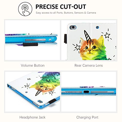 Dteck PU Leather Folio Folding Adjustable Stand Auto Wake/Sleep Smart Wallet Case for iPad 9.7 inch (2018/2017, Air 1/2, 6th/5th Gen), Shiny Cat - Image 4