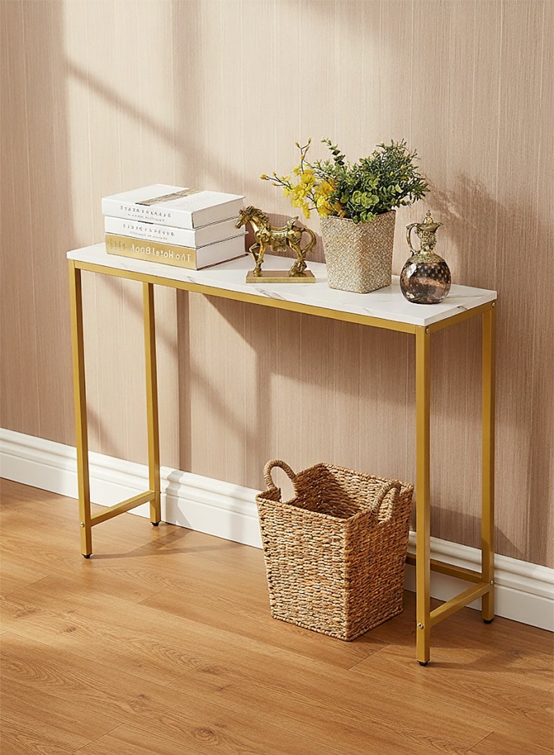 إيه جي دي طاولة مدخل جانبية حديثة، طاولة أريكة ضيقة، بإطار معدني ذهبي، للمدخل، غرفة المعيشة، البهو، الممر، المكتب، 100*30*75 سم، أبيض/ ذهبي - Image 2