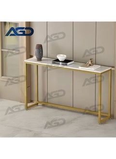 Modern Side Entryway Table, Narrow Sofa Table, Gold Metal Frame, for Entryway, Living Room, Foyer, Hallway, Office, 100*30*75cm, White/Gold