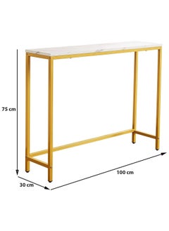 AGD Modern Side Entryway Table, Narrow Sofa Table, Gold Metal Frame, for Entryway, Living Room, Foyer, Hallway, Office, 100*30*75cm, White/Gold  - Image 3