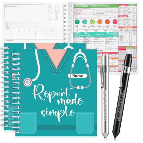 Pajean 4 Pcs Nurse Report Sheet Notebooks with Medical Pens Light Made Simple Pocket Journals Spiral Essentials Notepads for Nurse Appreciation Gifts Rn Student Clinical Supplies(Wide) - Image 1