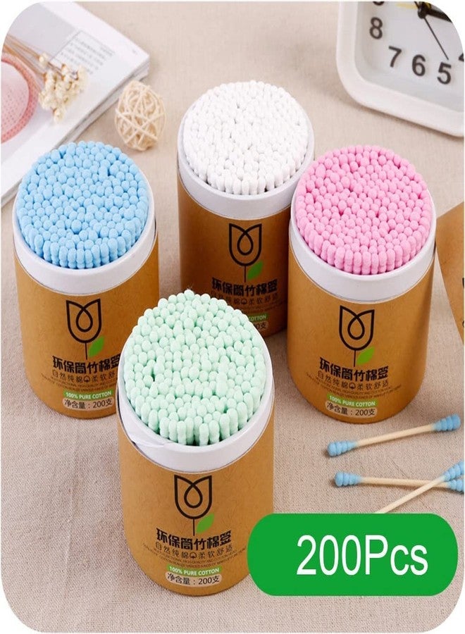 SEKOY | Bamboo Cotton Swabs 200 Count | Cotton Swab Pointed/Round Q Tips Organic Cotton Buds for Ears Makeup Cleaning Kid Baby,Multi Color - Image 4