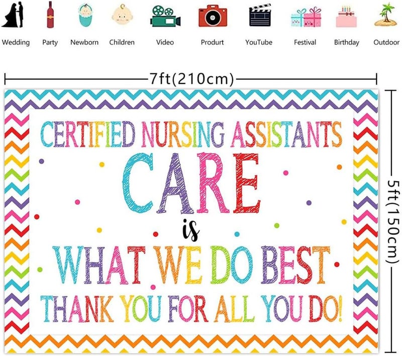 ARS Backdrop for ''CERTIFIED NURSING ASSISTANTS CARE - WHAT WE DO BEST-THANK YOU FOR ALL YOU DO!'' is Sign Photography Background Photo Booth Props Indoor Outdoor Party Supplies 7x5ft - Image 3