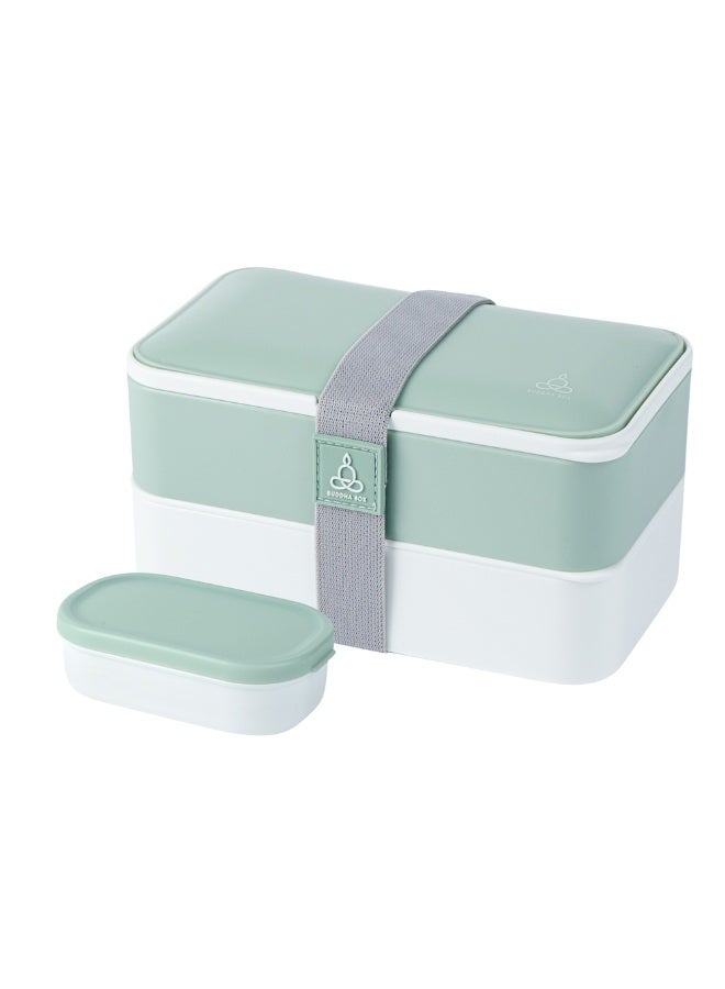 Restaurantware صندوق غداء بنيو تيك 40.5 أونصة قابل للتكديس، حاوية غداء قابلة لإعادة الاستخدام للبالغين - مع أدوات المائدة، وكوب صلصة مضمّن، صندوق غداء بلاستيكي أخضر وأبيض متعدد الطبقات، قابل للاستخدام في الميكروويف، قابل للغسل في غسالة الصحون - Image 1