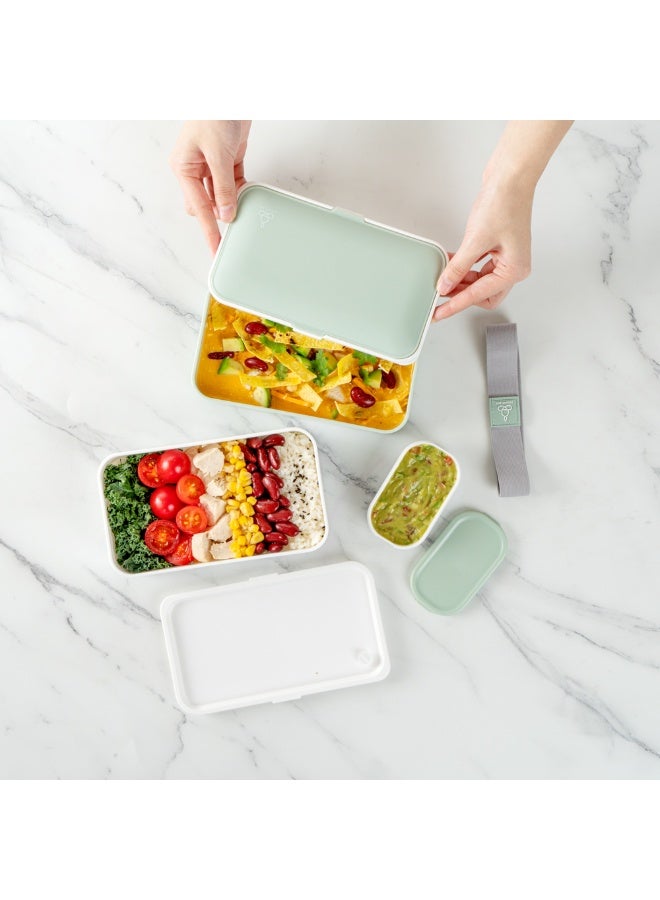 Restaurantware صندوق غداء بنيو تيك 40.5 أونصة قابل للتكديس، حاوية غداء قابلة لإعادة الاستخدام للبالغين - مع أدوات المائدة، وكوب صلصة مضمّن، صندوق غداء بلاستيكي أخضر وأبيض متعدد الطبقات، قابل للاستخدام في الميكروويف، قابل للغسل في غسالة الصحون - Image 5