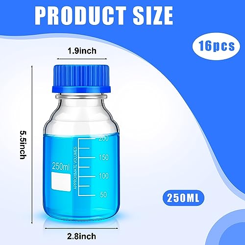 Chuarry 16 Pieces Media Storage Bottles Borosilicate Storage Glass Bottle Scientific Round Graduated Media Bottle with Blue Gl45 Screw Cap for Lab Water Reagent Liquids (250 ml) - Image 2