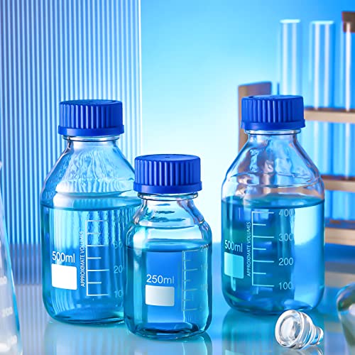 Chuarry 16 Pieces Media Storage Bottles Borosilicate Storage Glass Bottle Scientific Round Graduated Media Bottle with Blue Gl45 Screw Cap for Lab Water Reagent Liquids (250 ml) - Image 4