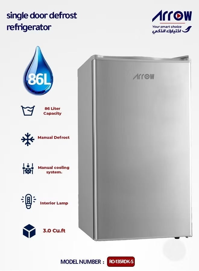 Arrow Single Door Refrigerator - 86 Liters - 3 Cubic Feet - Silver - RO-135RDK25 - Image 2