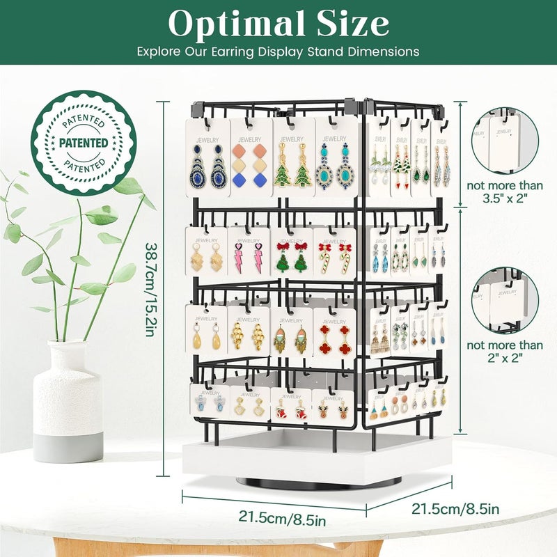 EsLuker.ly Rotating Earring Display Holder Stand for Vendors Events Selling, Large Capacity 64 Hooks Jewelry Rack with Wooden Base for Earring Card Sales, Enhances Retail Display Visibility - Image 5