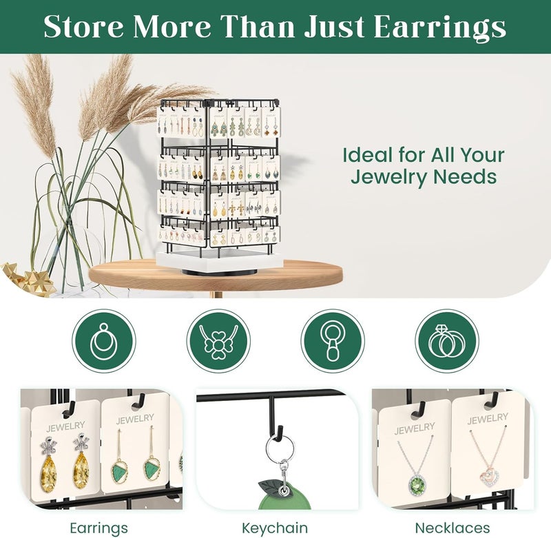 EsLuker.ly Rotating Earring Display Holder Stand for Vendors Events Selling, Large Capacity 64 Hooks Jewelry Rack with Wooden Base for Earring Card Sales, Enhances Retail Display Visibility - Image 3