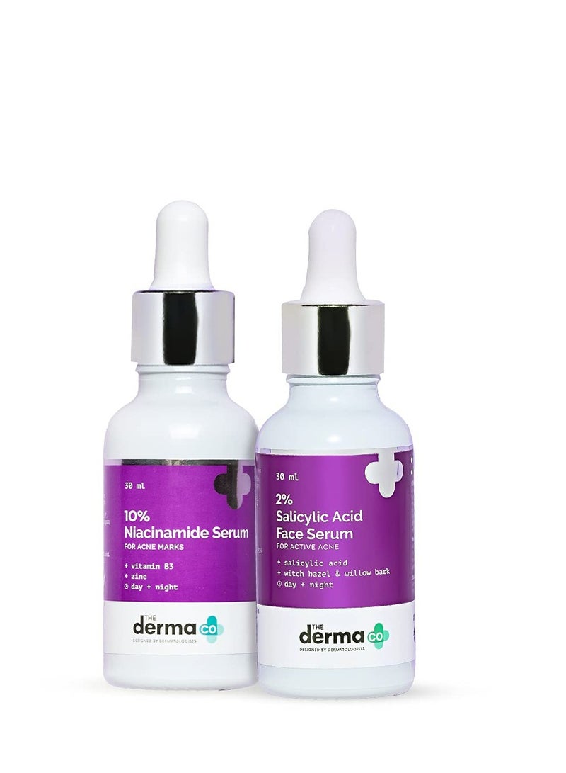 THE derma Co The Derma Co No More Acne Marks Combo 2% Salicylic Acid Face Serum 30ml AND 10% Niacinamide Face Serum 30ml 