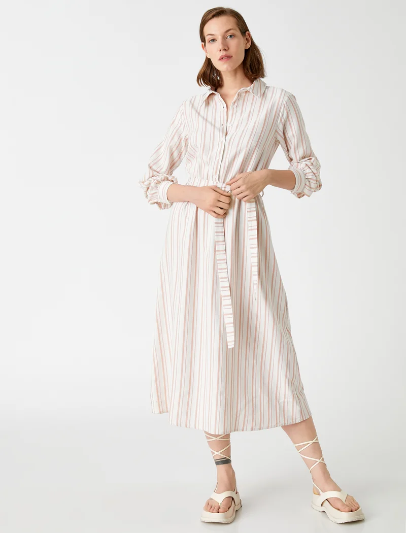 كوتون Midi Shirt Dress Waistbanded