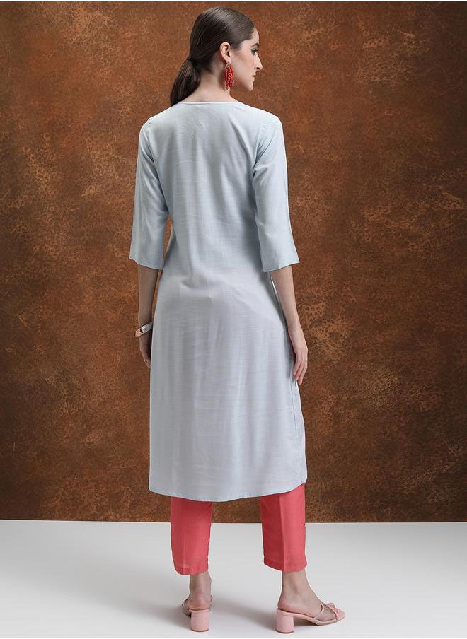 Vishudh Ethnic Motifs Yoke Design Pleated Mirror Work A-Line Kurta by Styli  - Image 3