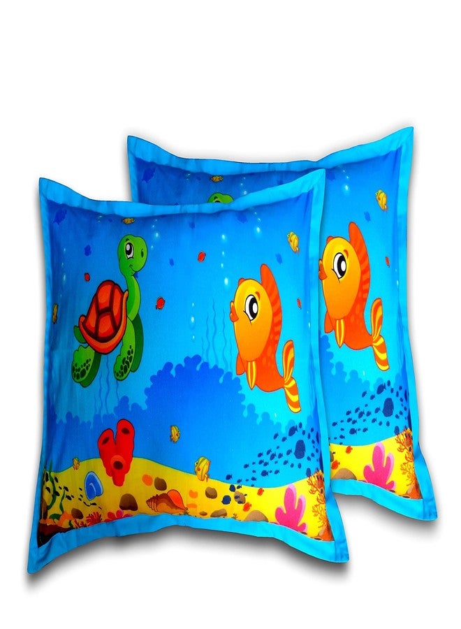 سويام طقم غطاء وسادة للأطفال من سوايام، قطعتان، مصنوع من قطن التويل | 18×28 بوصة | غطاء وسادة ناعم ومريح للتهوية، 210 خيط | متين وقابل للغسل | غطاء وسادة بطبعة كرتونية لغرفة النوم | مقاس قياسي - أزرق - Image 1
