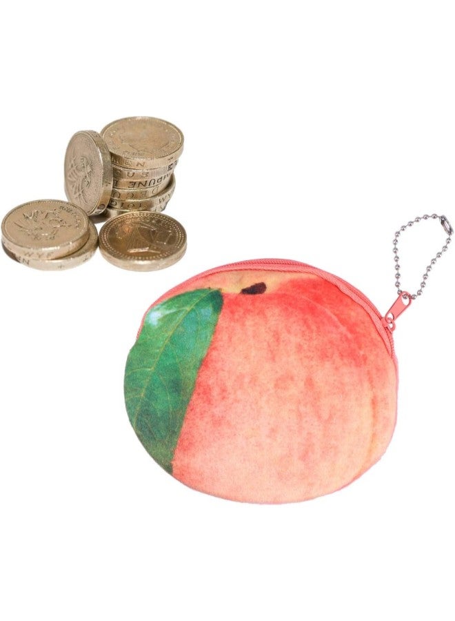 klarako Coin Pouch with Keychain Cute Juicy Peach Fruit Shape Soft Plush Coin Purse Change Cash Bag Zipper Small Purse Wallets for Women Girls Kids - Image 2