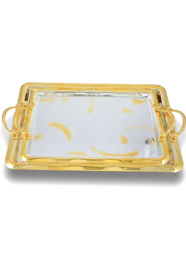 Homemaker 2-Piece Rectangular Luxury Serving Tray – Large (48x31cm) & Medium (41x27cm) – Steel – Silver & Gold – Premium Quality – Elegant Look & Finish – Suitable for Serving Food & Beverages – Hand Washable 