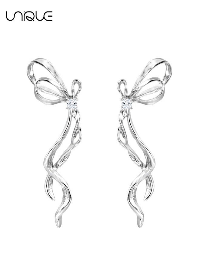 يونيك أقراط - أقراط فضية - أقراط شريط طويل - عصري أنيق بسيط فريد من نوعه - هدايا - Image 1