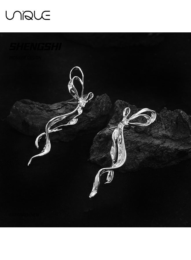 يونيك أقراط - أقراط فضية - أقراط شريط طويل - عصري أنيق بسيط فريد من نوعه - هدايا - Image 2