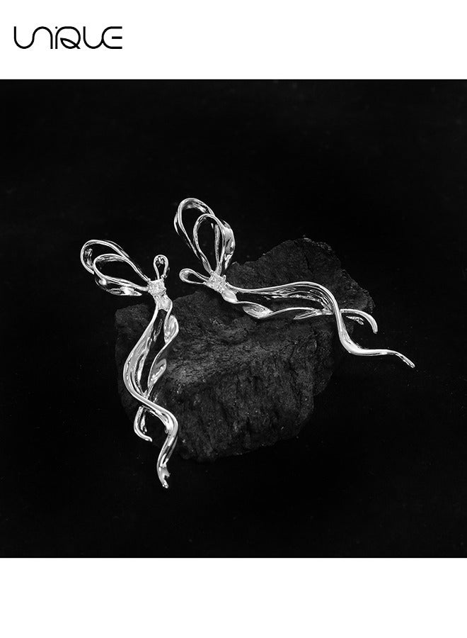 يونيك أقراط - أقراط فضية - أقراط شريط طويل - عصري أنيق بسيط فريد من نوعه - هدايا - Image 3