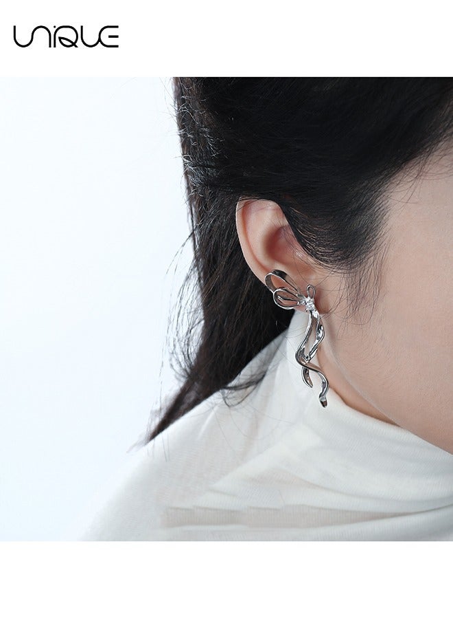 يونيك أقراط - أقراط فضية - أقراط شريط طويل - عصري أنيق بسيط فريد من نوعه - هدايا - Image 4