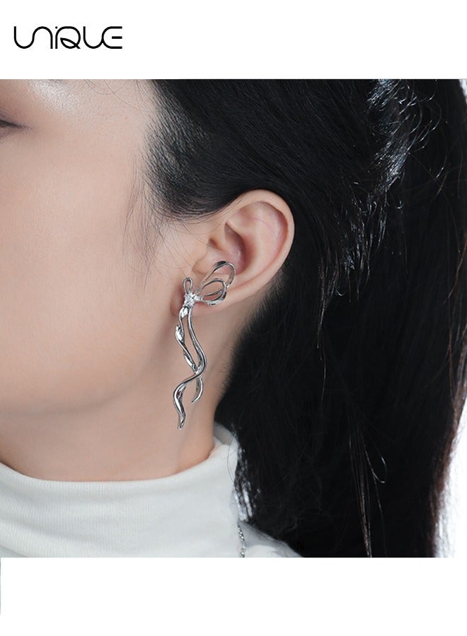 يونيك أقراط - أقراط فضية - أقراط شريط طويل - عصري أنيق بسيط فريد من نوعه - هدايا - Image 5