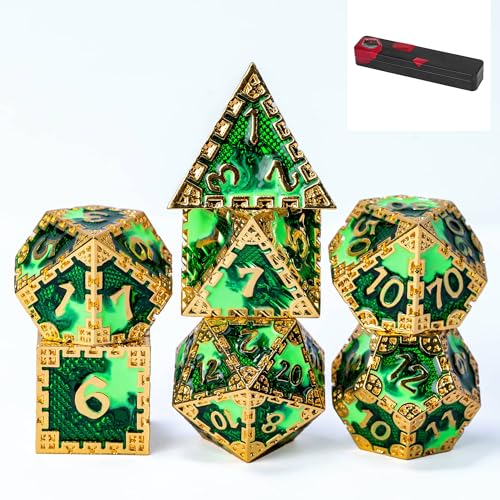UDIXI Metal Dice Set DD 7PCS DND Polyhedral Dice Set Dragon Mint Green for Role Playing Game RPG and Other Tabletop Game - Image 1