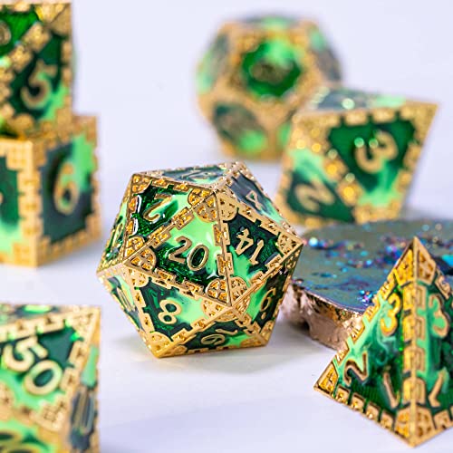 UDIXI Metal Dice Set DD 7PCS DND Polyhedral Dice Set Dragon Mint Green for Role Playing Game RPG and Other Tabletop Game - Image 5